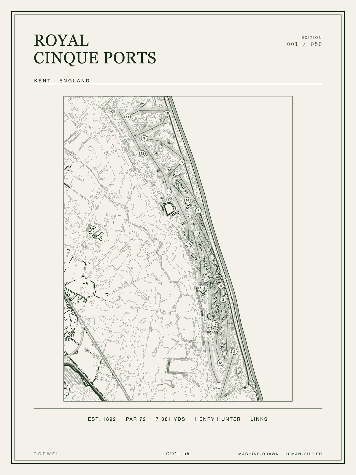Royal Cinque Ports Golf Course Print | Topographic Map Wall Art
