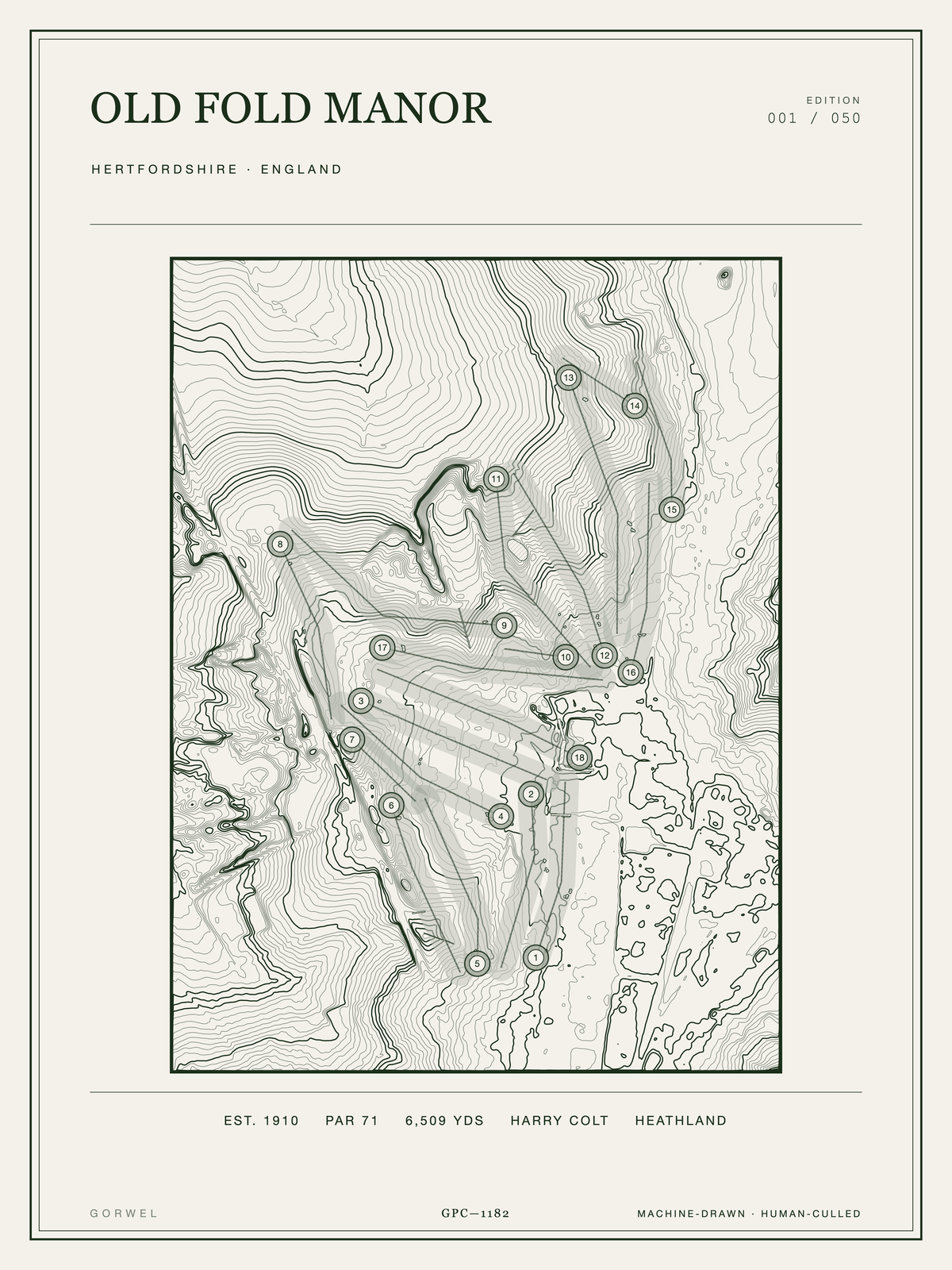 Old Fold Manor Golf Course Print | Topographic Map Wall Art