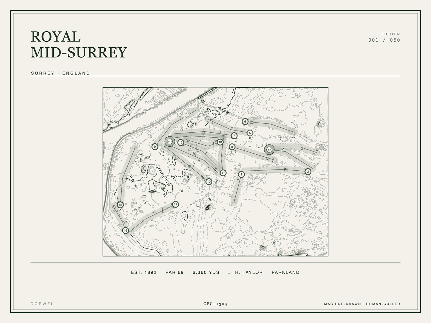 Royal Mid-Surrey Golf Course Print | Topographic Map Wall Art