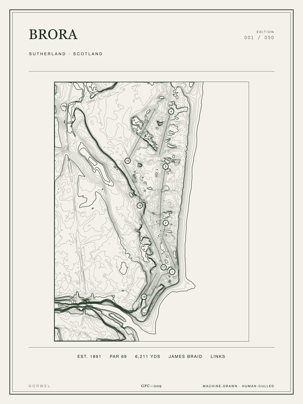 Brora Golf Course Print | Topographic Map Wall Art