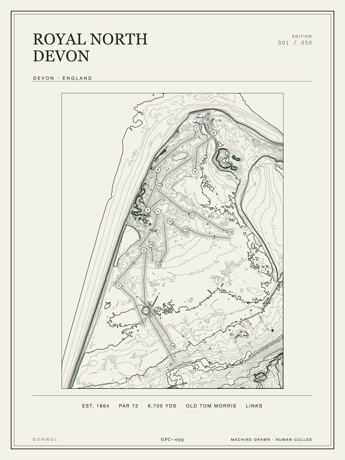 Royal North Devon Golf Course Print | Topographic Map Wall Art