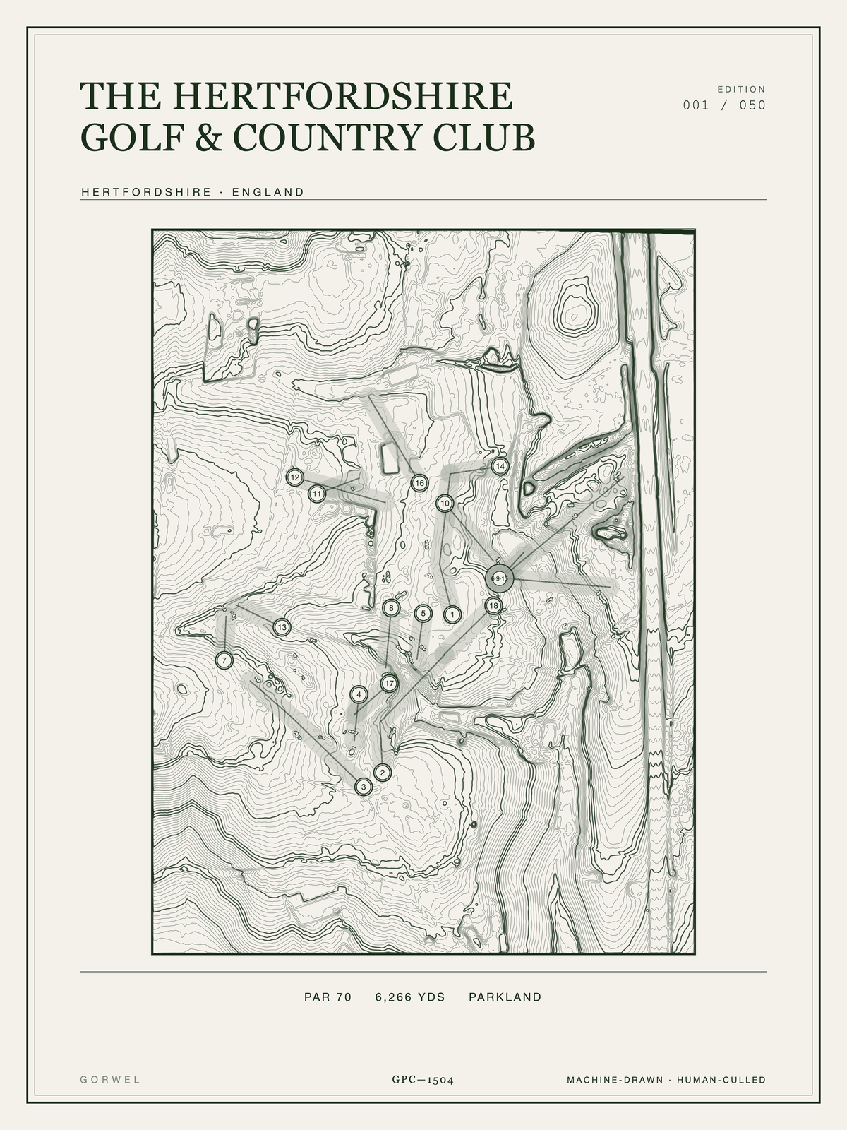 The Hertfordshire Golf & Country Club Golf Course Print | Topographic Map Wall Art