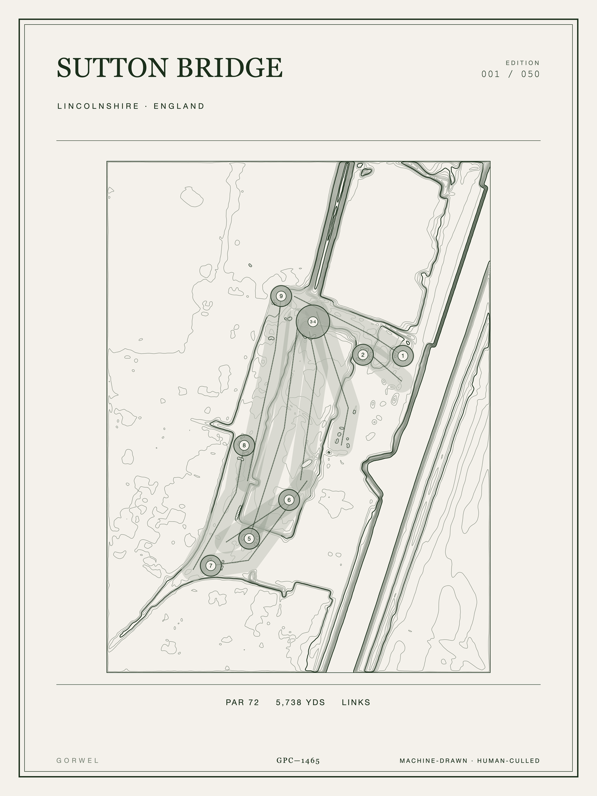 Sutton Bridge Golf Course Print | Topographic Map Wall Art