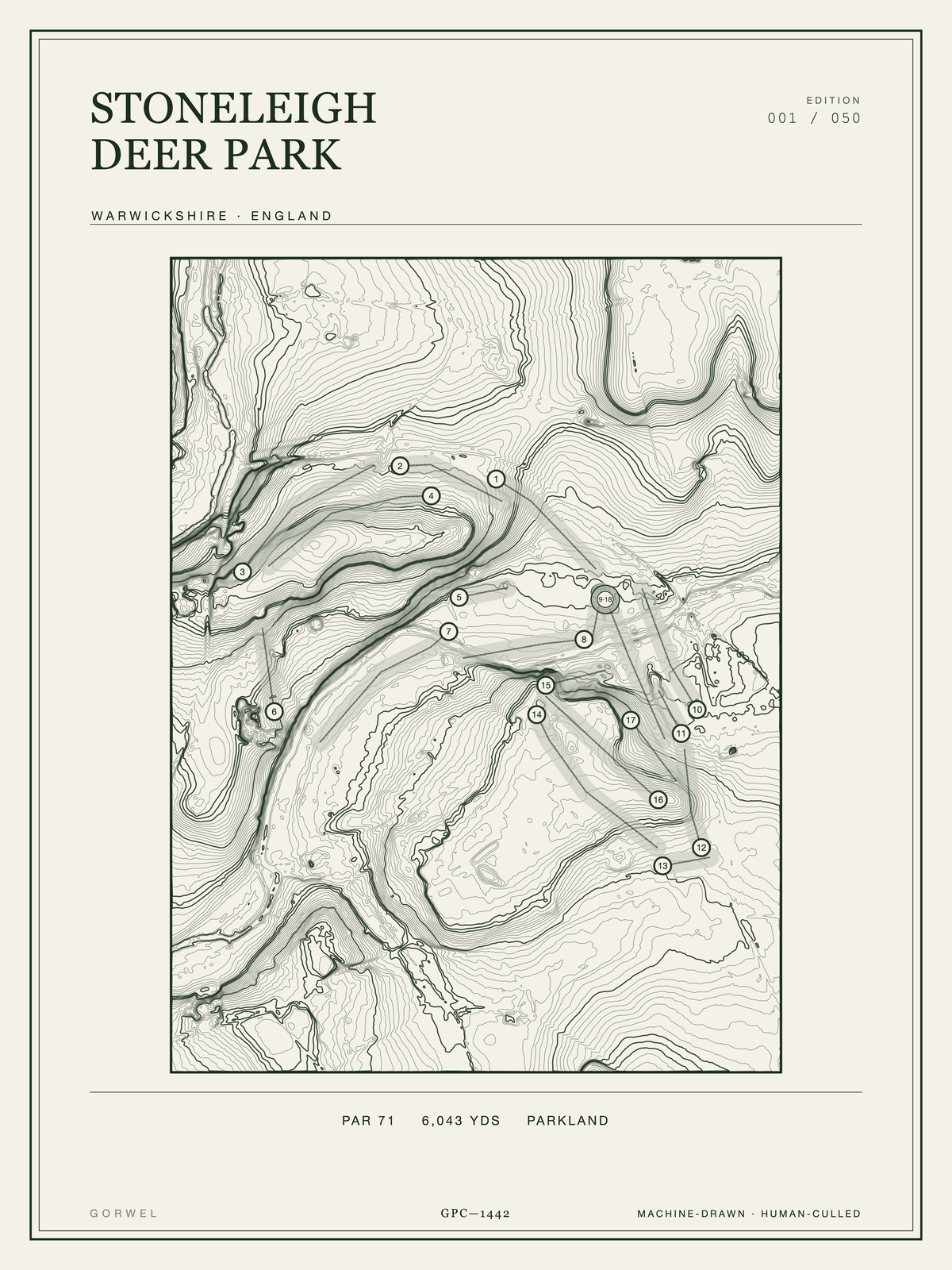 Stoneleigh Deer Park Golf Course Print | Topographic Map Wall Art
