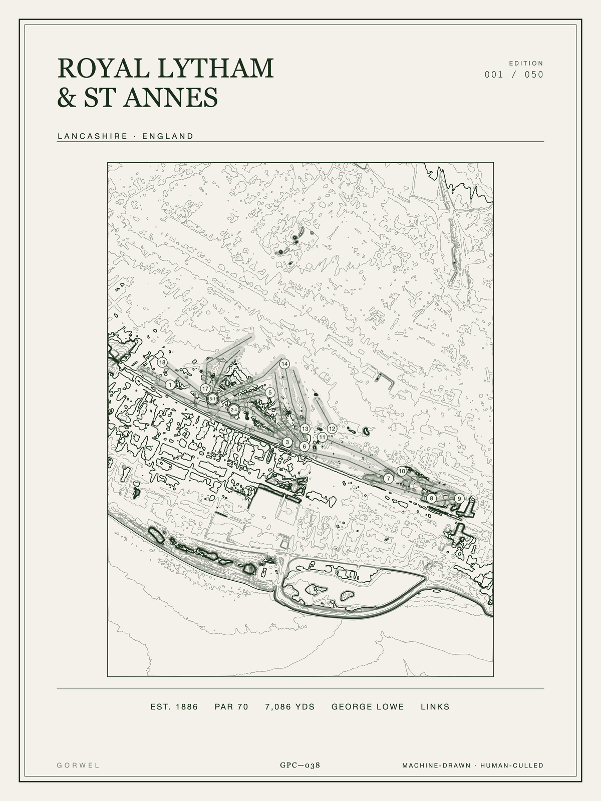Royal Lytham & St Annes Golf Course Print | Topographic Map Wall Art