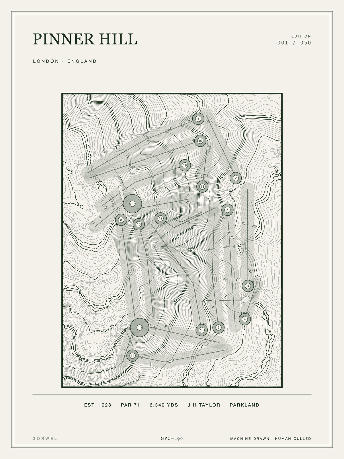 Pinner Hill Golf Course Print | Topographic Map Wall Art