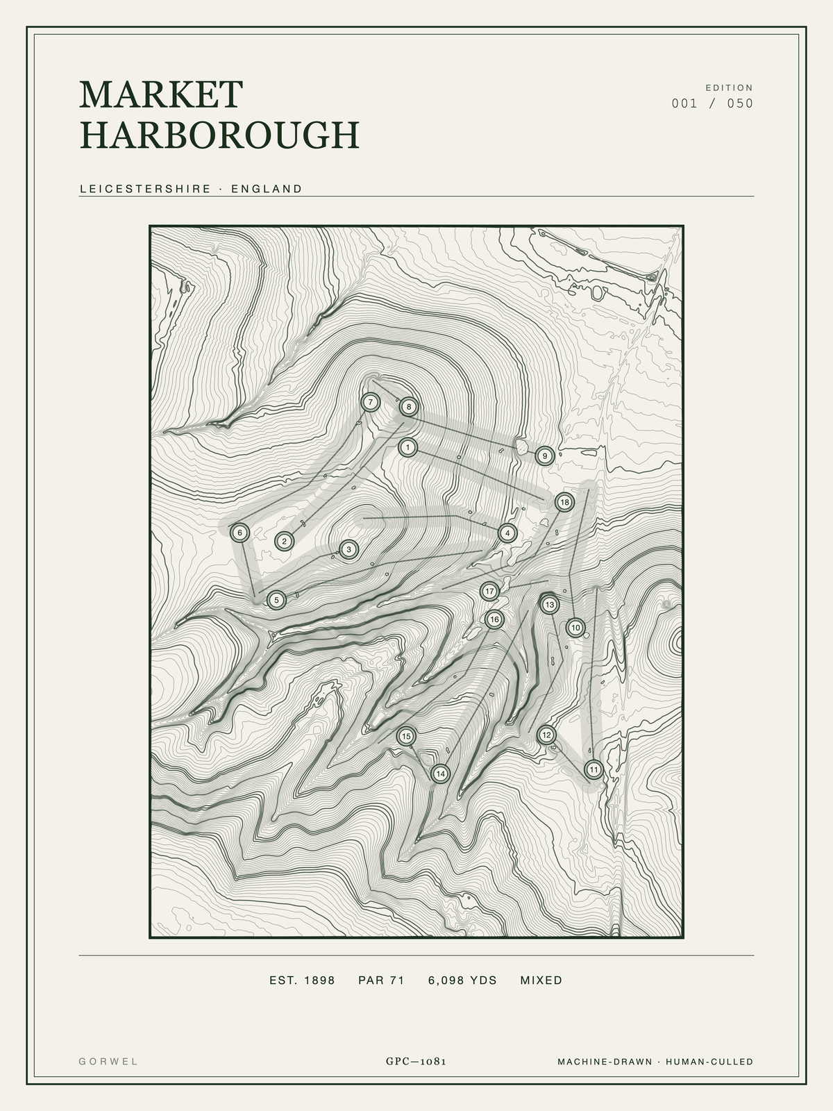 Market Harborough Golf Course Print | Topographic Map Wall Art