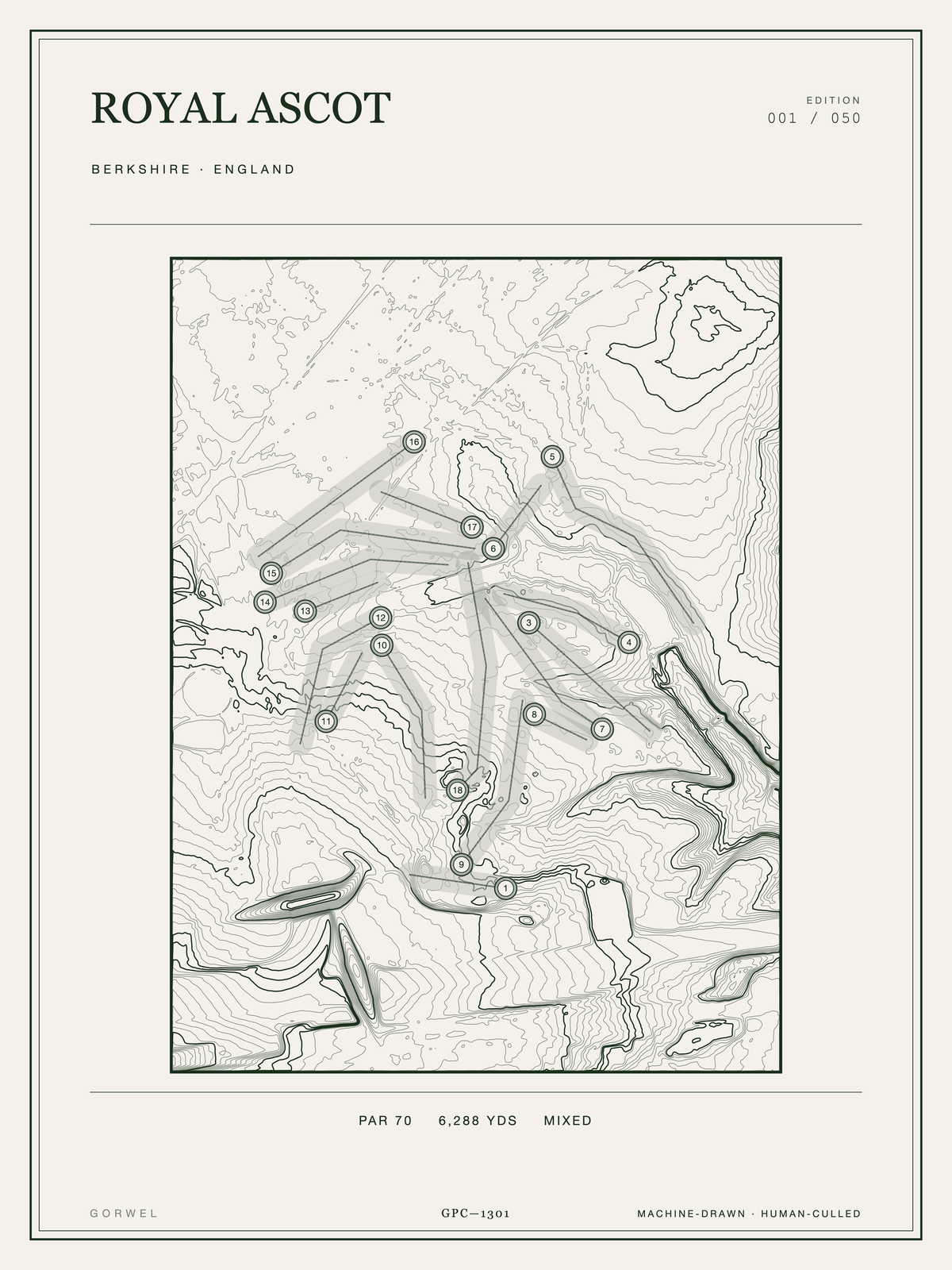 Royal Ascot Golf Course Print | Topographic Map Wall Art
