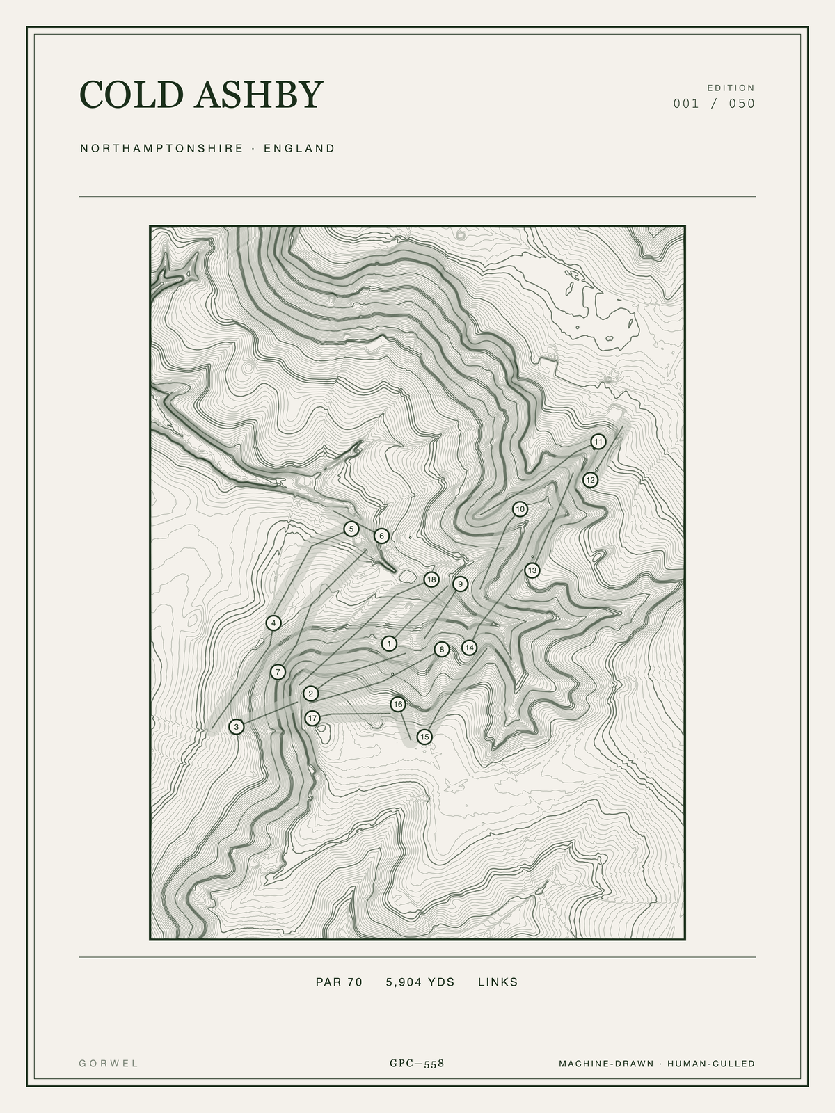 Cold Ashby Golf Course Print | Topographic Map Wall Art