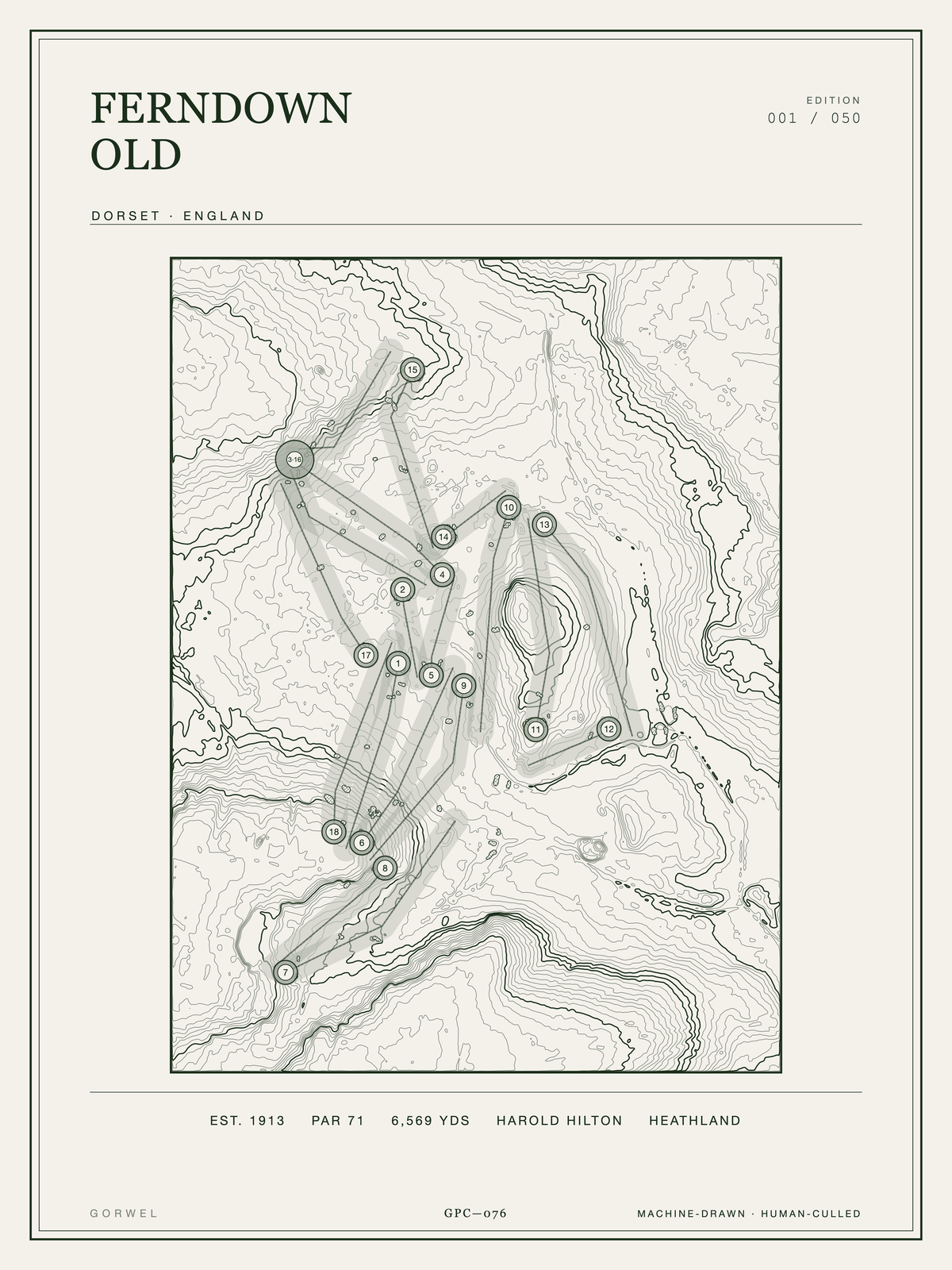 Ferndown Old Golf Course Print | Topographic Map Wall Art