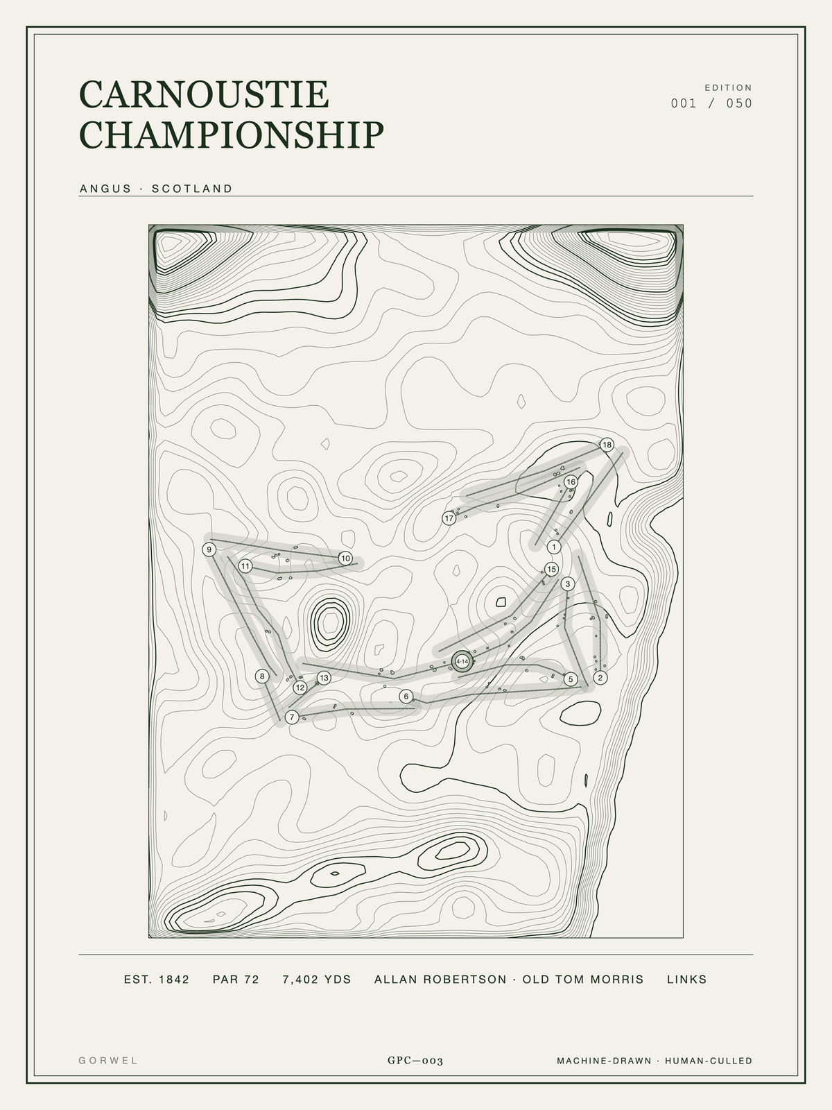 Carnoustie Championship Golf Course Print | Topographic Map Wall Art