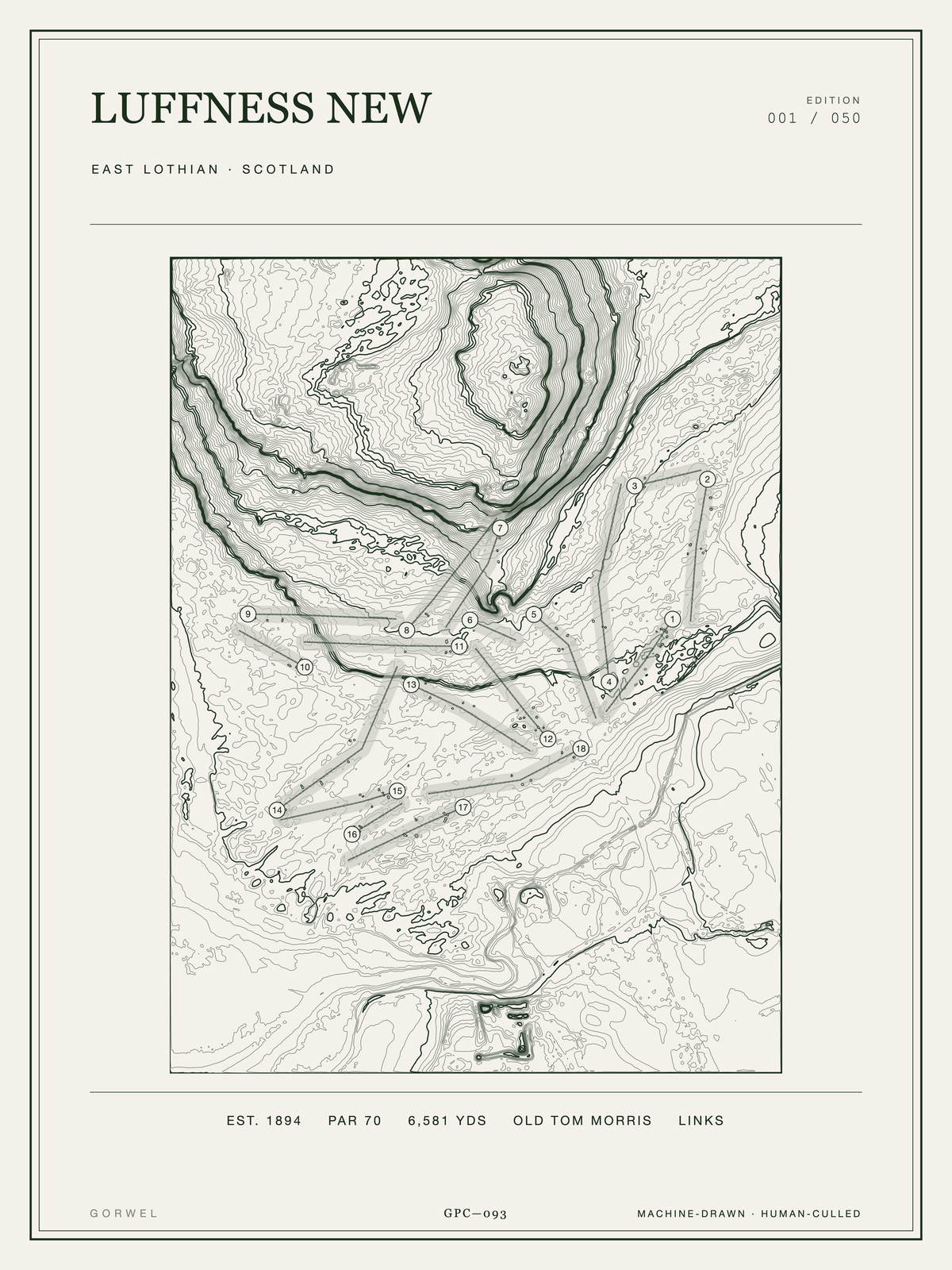 Luffness New Golf Course Print | Topographic Map Wall Art