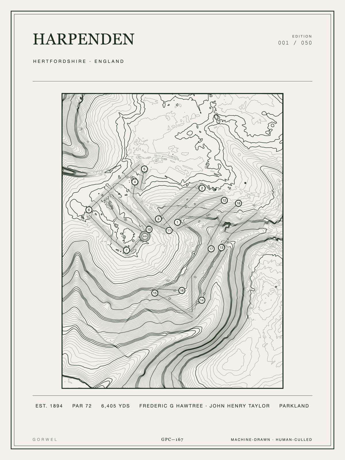Harpenden Golf Course Print | Topographic Map Wall Art