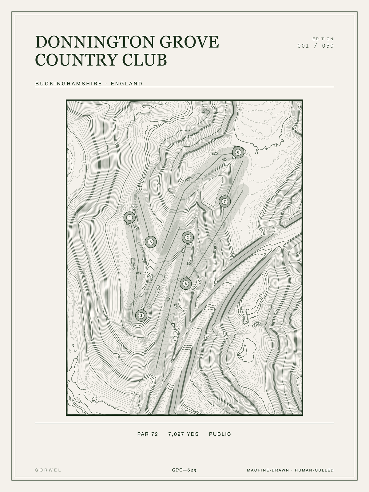 Donnington Grove Country Club Golf Course Print | Topographic Map Wall Art
