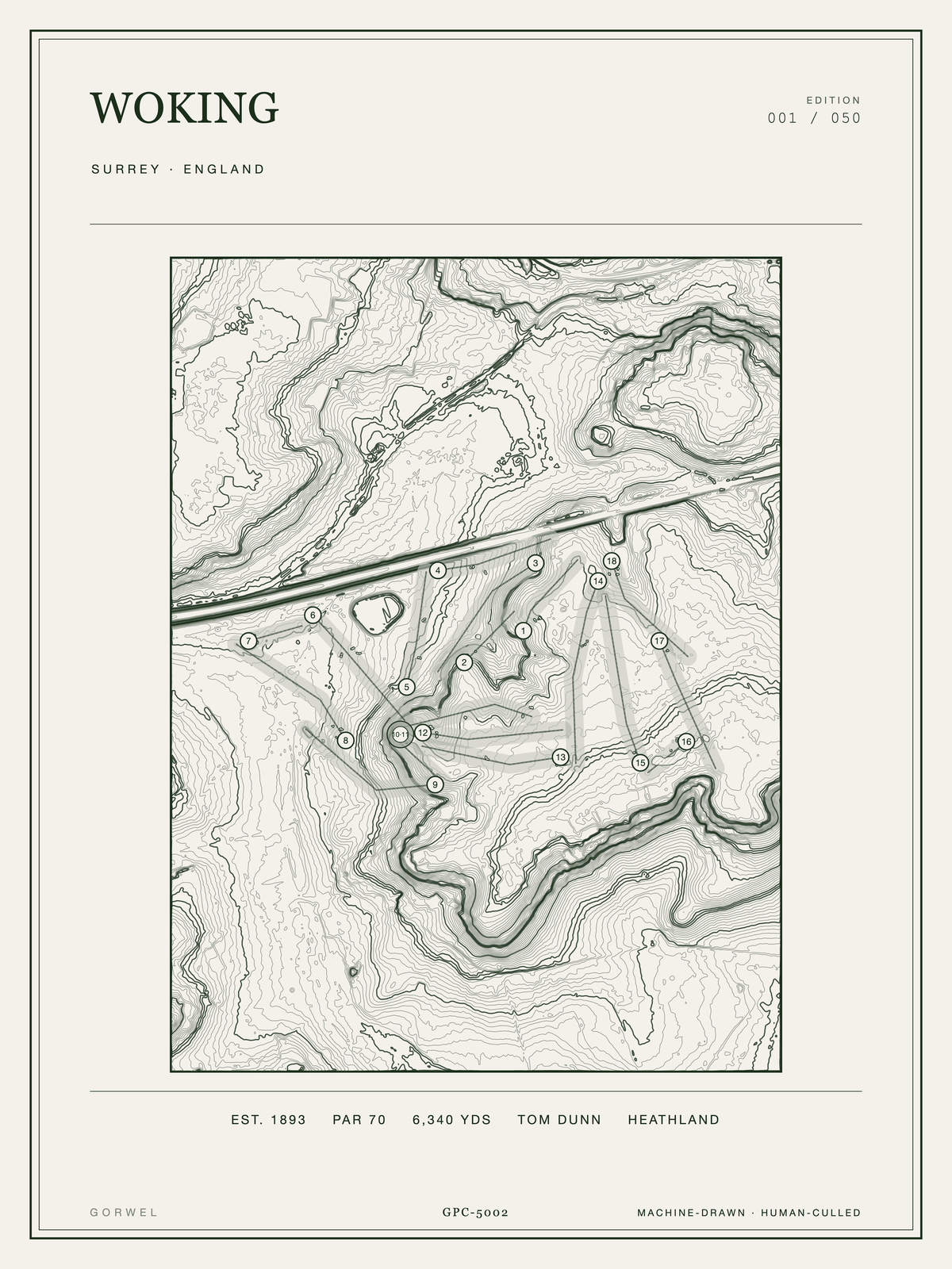Woking Golf Course Print | Topographic Map Wall Art