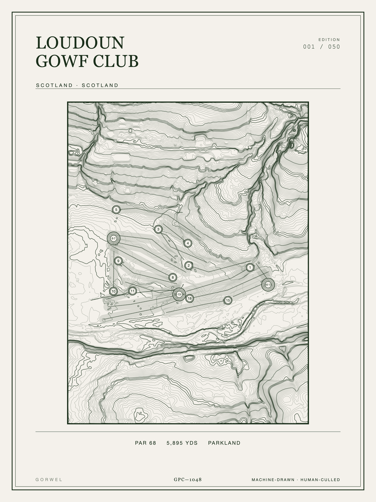 Loudoun Gowf Club Golf Course Print | Topographic Map Wall Art