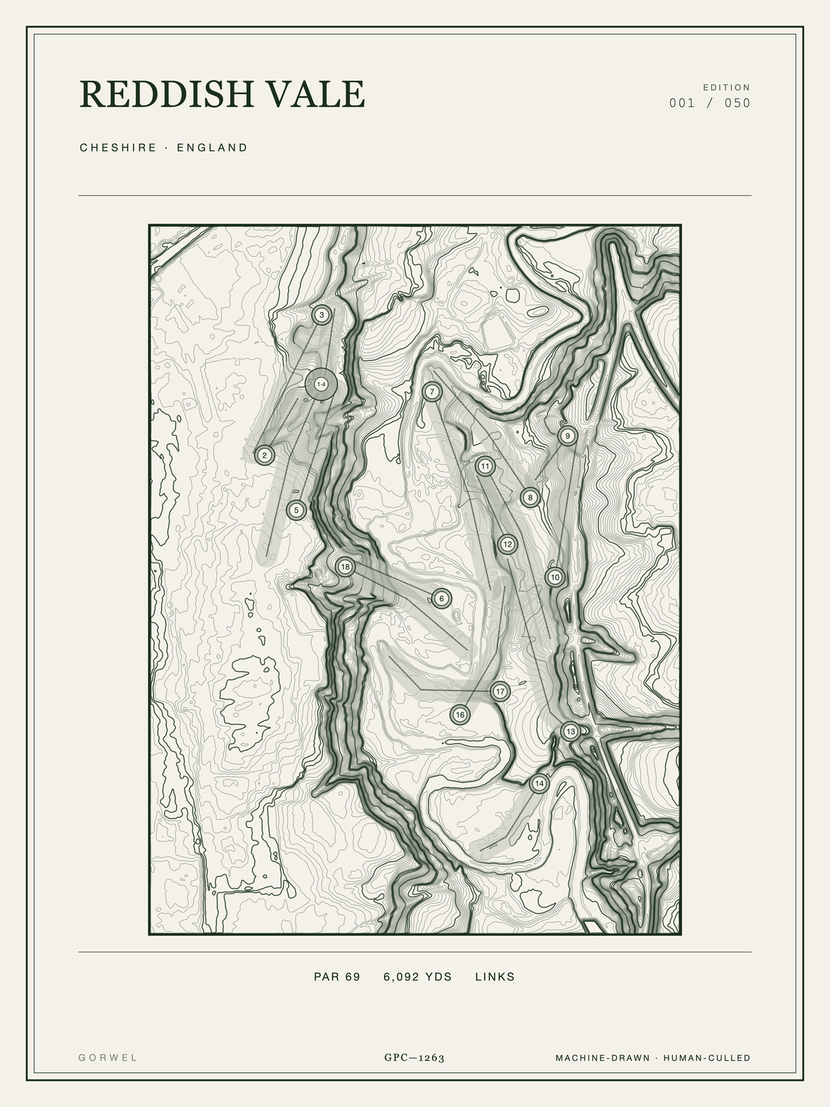 Reddish Vale Golf Course Print | Topographic Map Wall Art