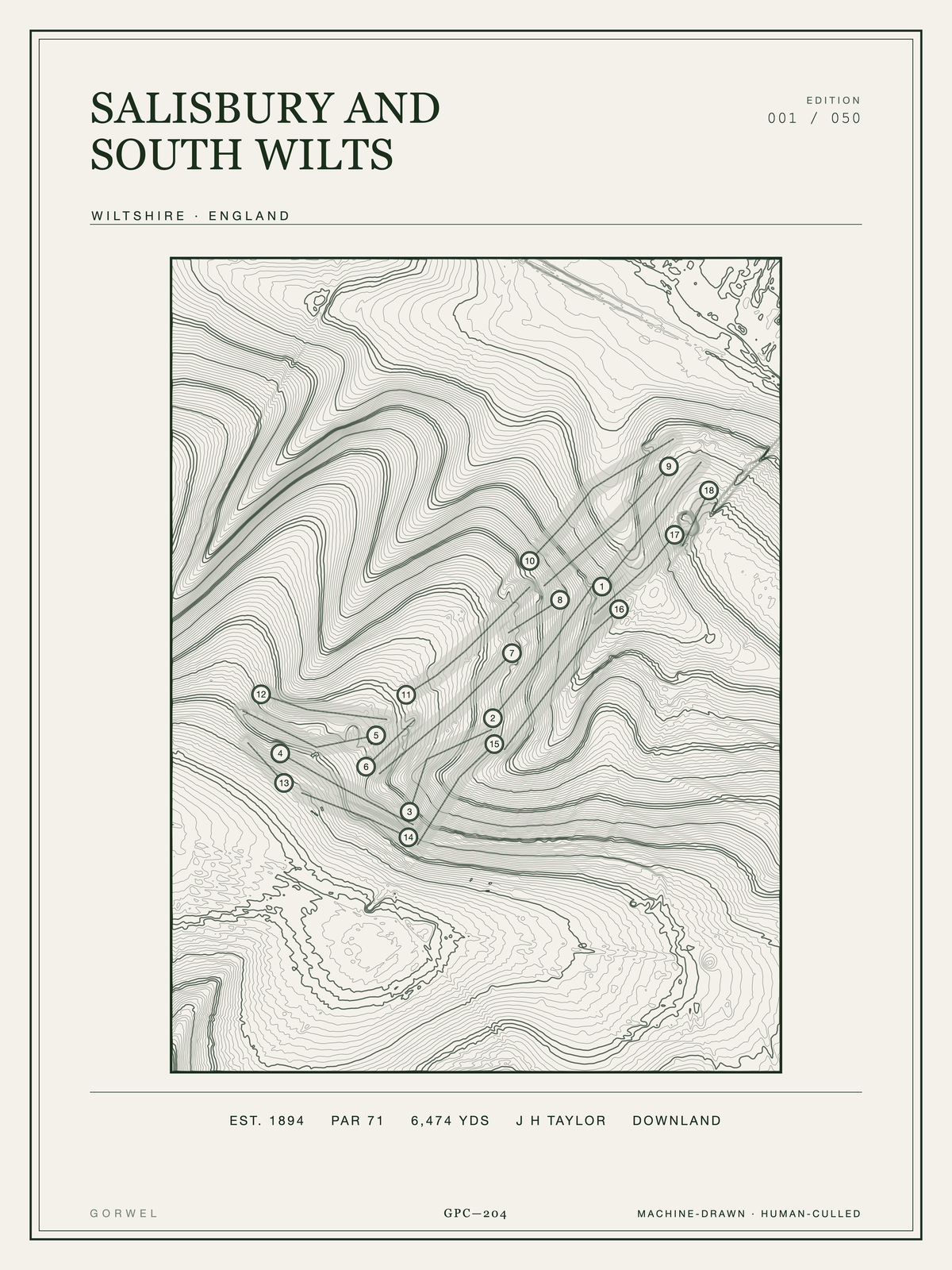 Salisbury And South Wilts Golf Course Print | Topographic Map Wall Art