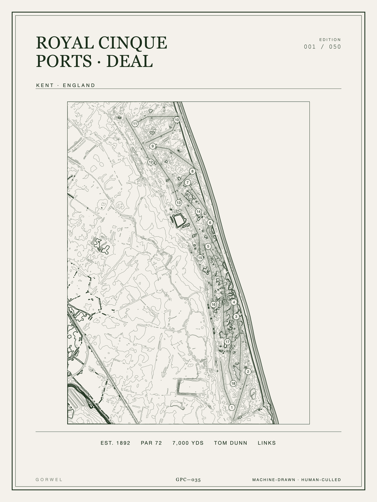 Royal Cinque Ports · Deal Golf Course Print | Topographic Map Wall Art