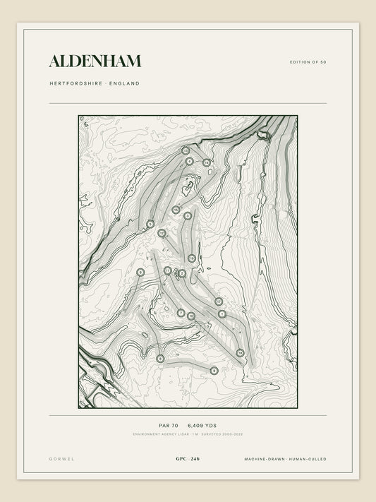 Aldenham, Hertfordshire topographic golf course print