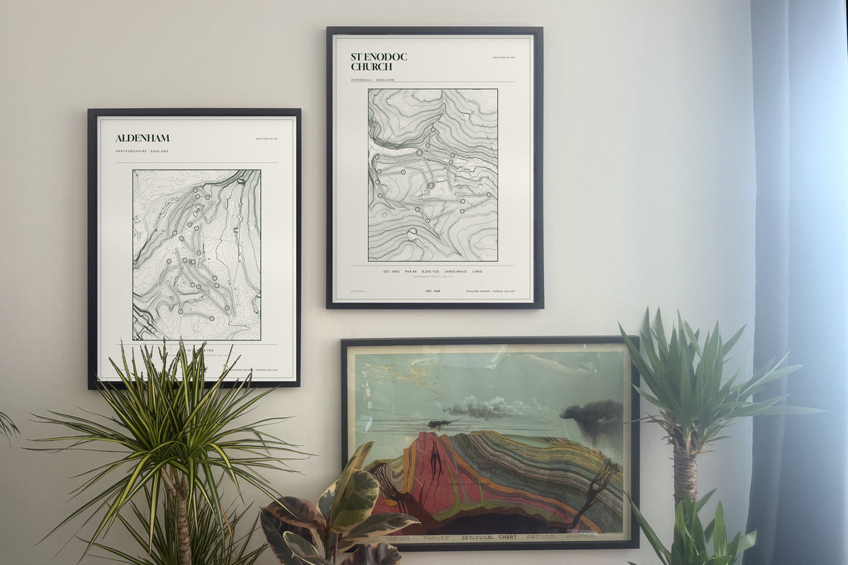Aldenham, Hertfordshire and prints, framed, gallery wall