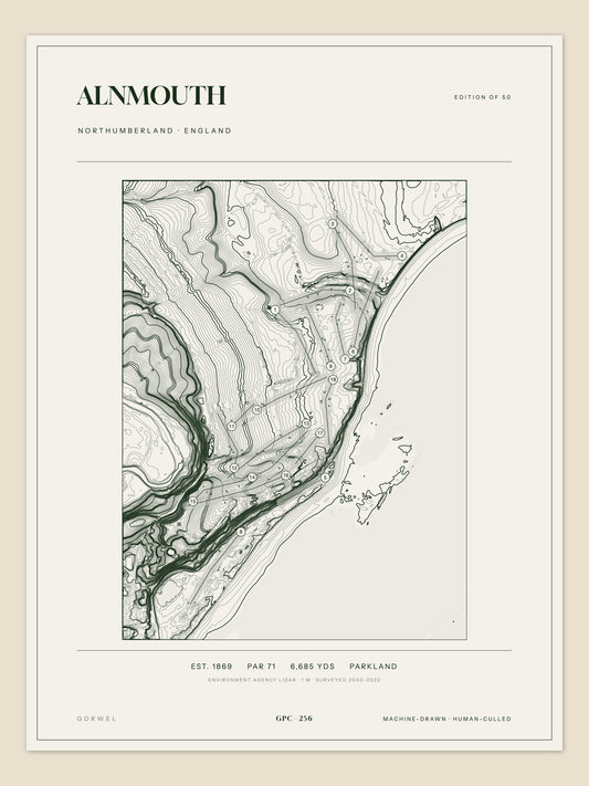Alnmouth, Northumberland topographic golf course print