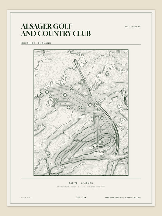Alsager Golf and Country Club, Cheshire topographic golf course print