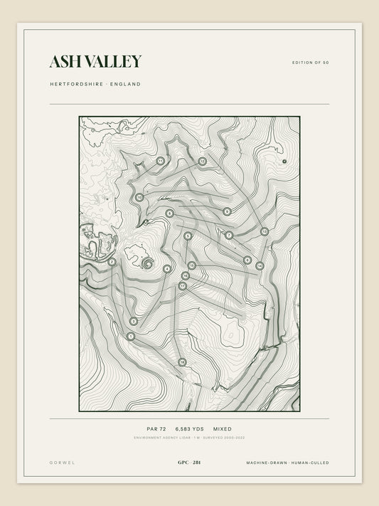 Ash Valley, Hertfordshire topographic golf course print
