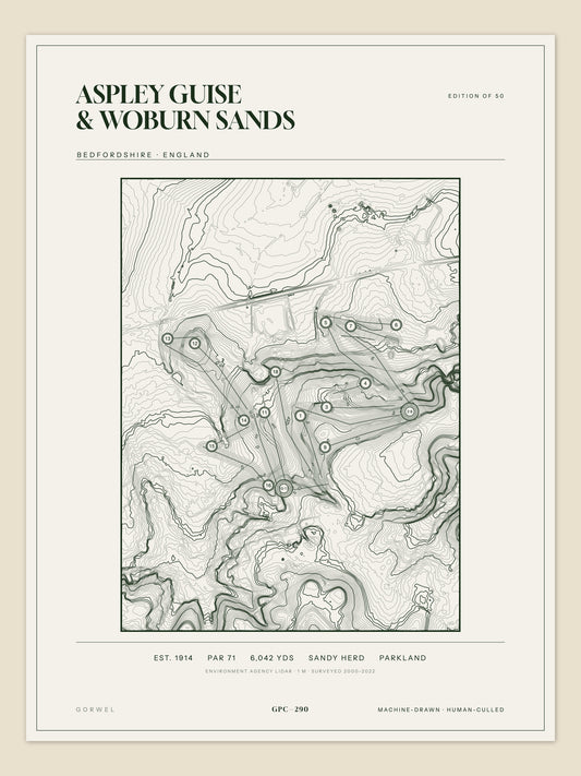 Aspley Guise & Woburn Sands, Bedfordshire topographic golf course print