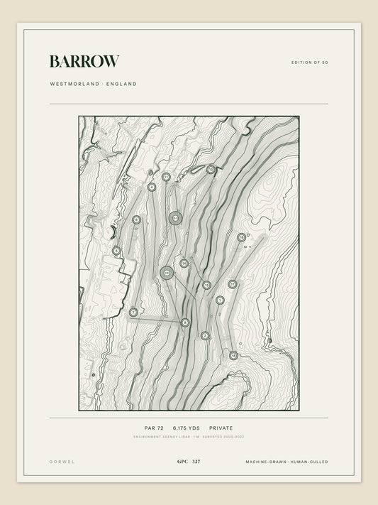 Barrow, Westmorland topographic golf course print