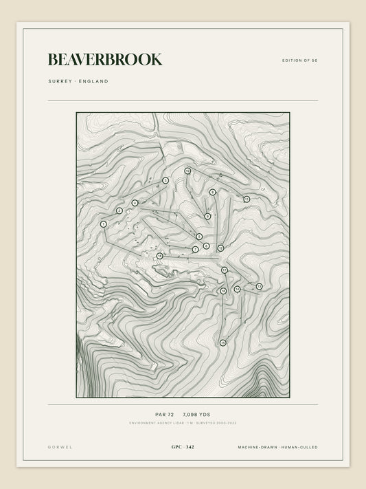 Beaverbrook, Surrey topographic golf course print