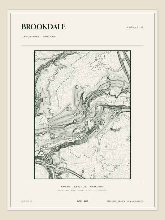 Brookdale, Lancashire topographic golf course print