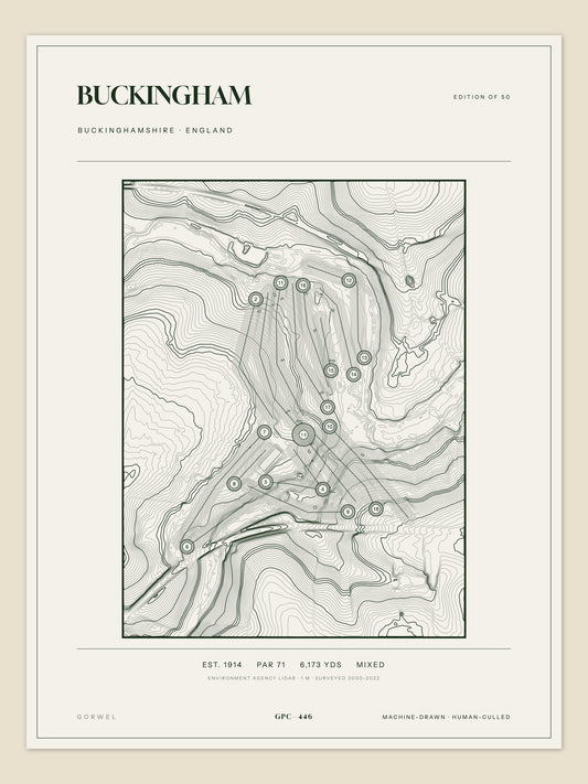 Buckingham, Buckinghamshire topographic golf course print
