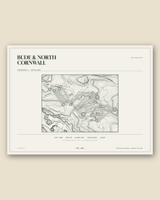 Bude & North Cornwall, Cornwall topographic golf course print