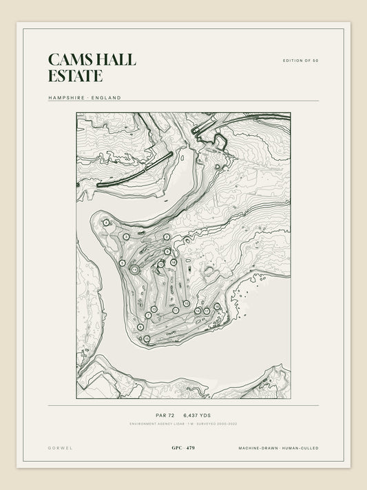Cams Hall Estate, Hampshire topographic golf course print