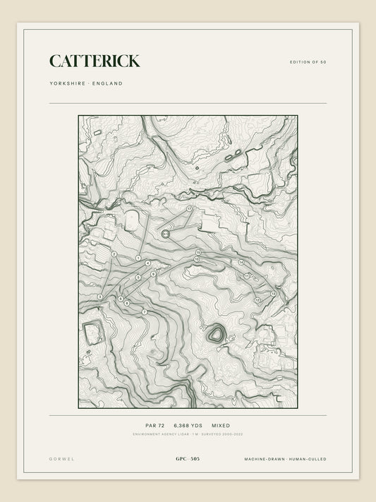Catterick, Yorkshire topographic golf course print