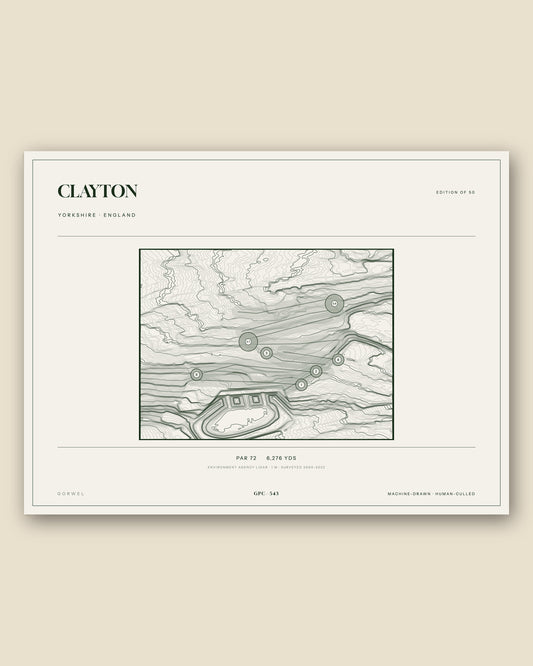 Clayton, Yorkshire topographic golf course print