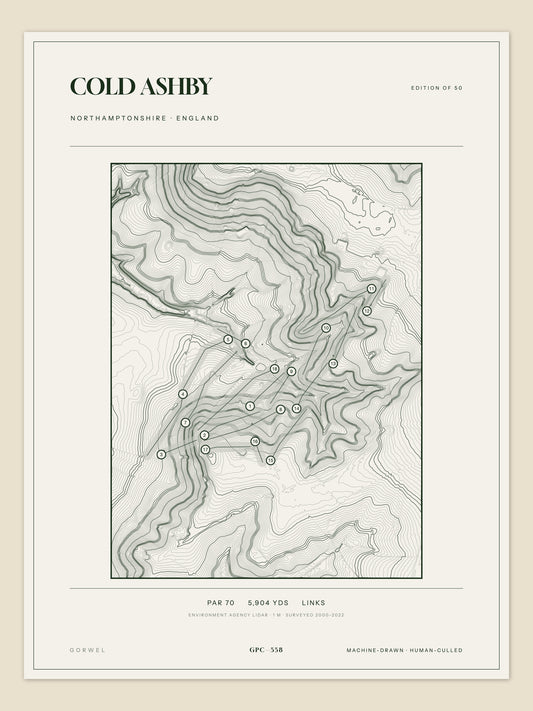 Cold Ashby, Northamptonshire topographic golf course print