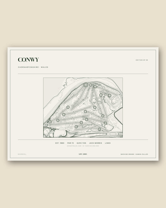 Conwy, Caernarfonshire topographic golf course print