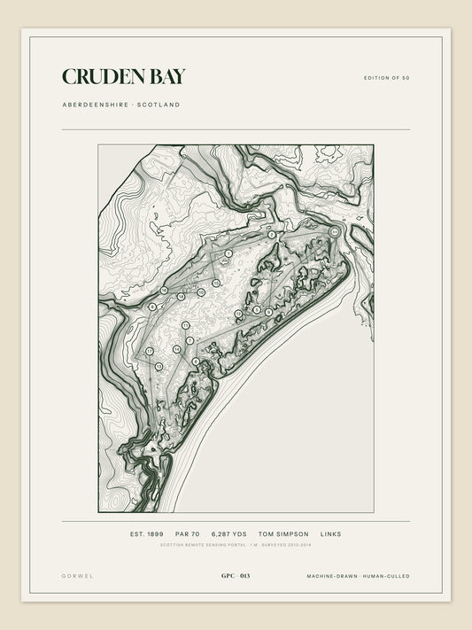 Cruden Bay, Aberdeenshire topographic golf course print