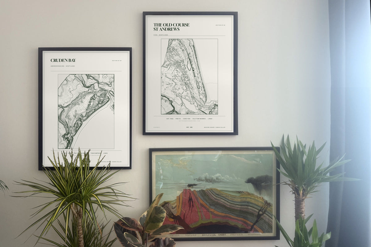 Cruden Bay, Aberdeenshire and prints, framed, gallery wall