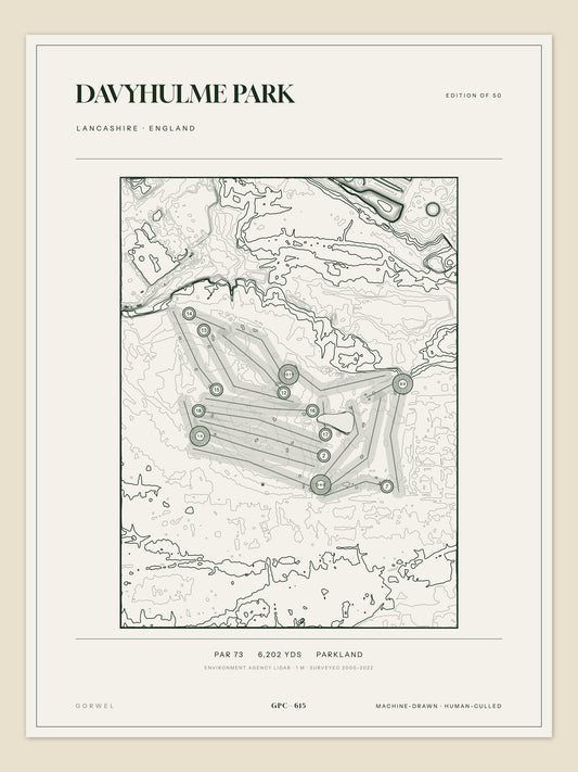 Davyhulme Park, Lancashire topographic golf course print