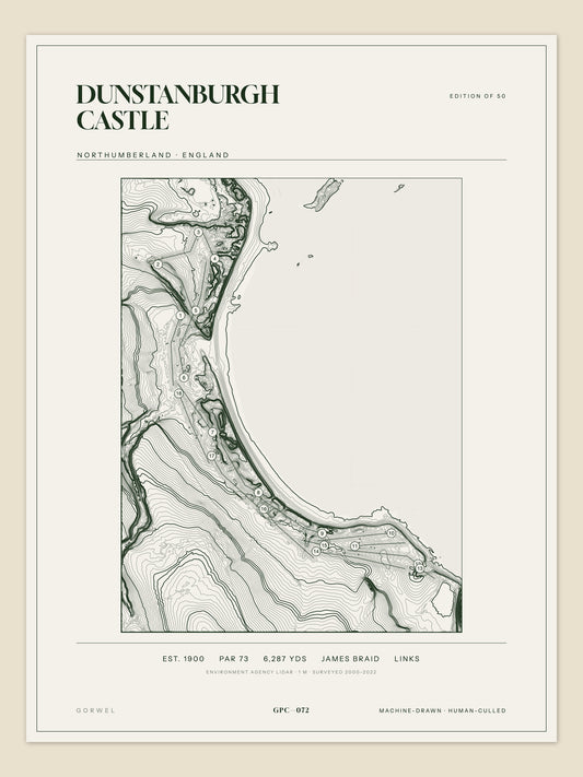 Dunstanburgh Castle topographic golf course print — unframed sheet — Gorwel Print Co