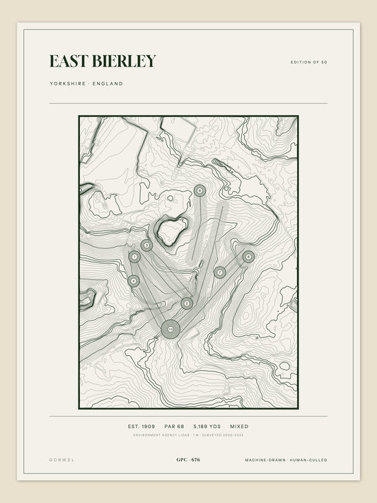East Bierley, Yorkshire topographic golf course print