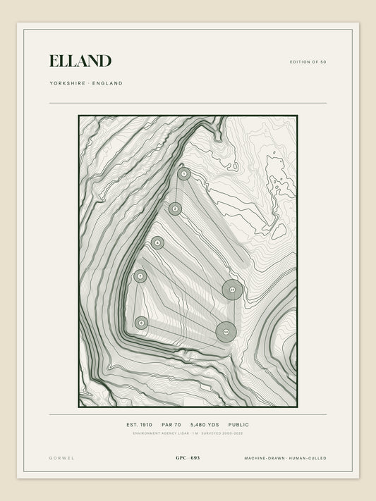 Elland, Yorkshire topographic golf course print