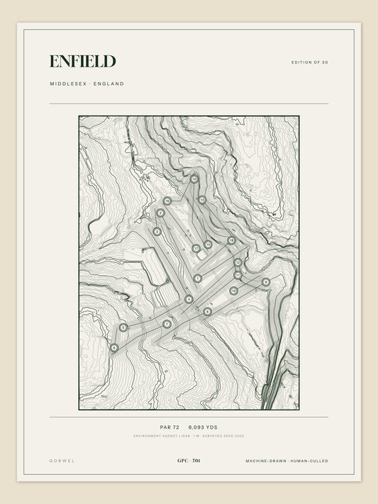Enfield, Middlesex topographic golf course print