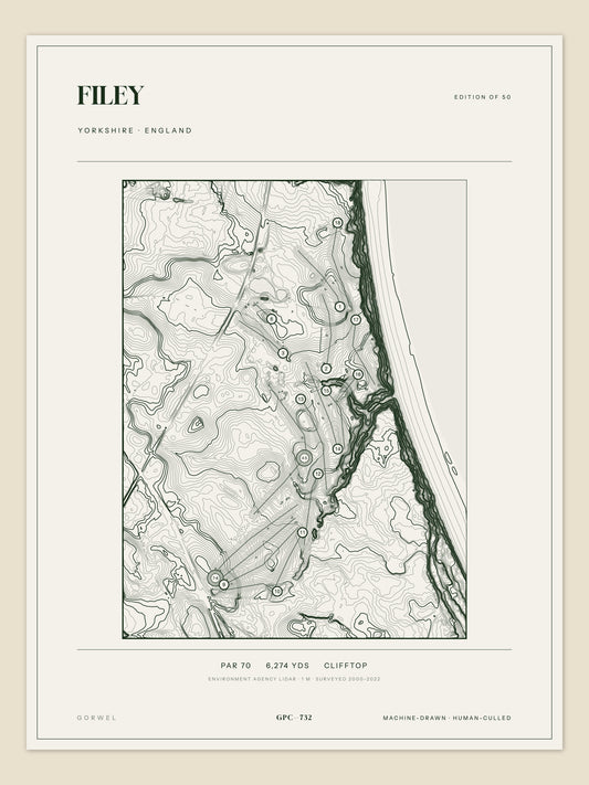 Filey, Yorkshire topographic golf course print