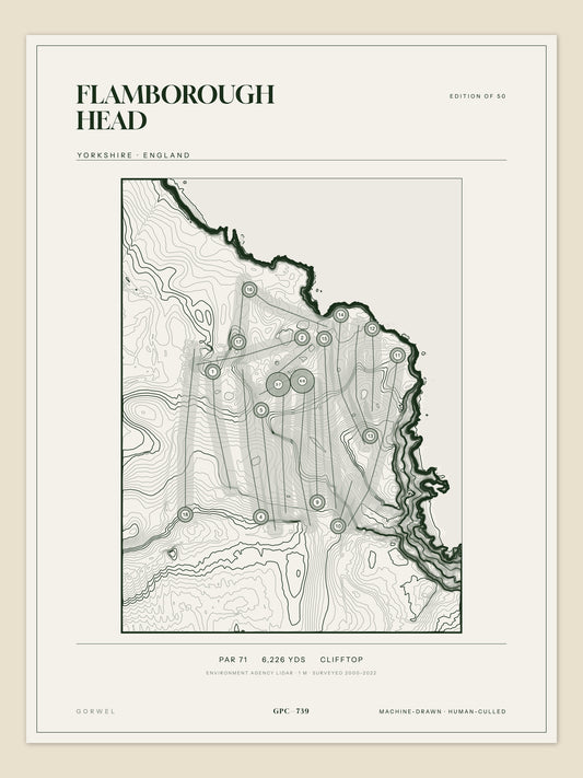 Flamborough Head, Yorkshire topographic golf course print