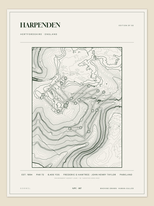 Harpenden, Hertfordshire topographic golf course print