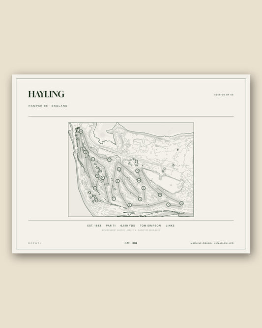 Hayling, Hampshire topographic golf course print